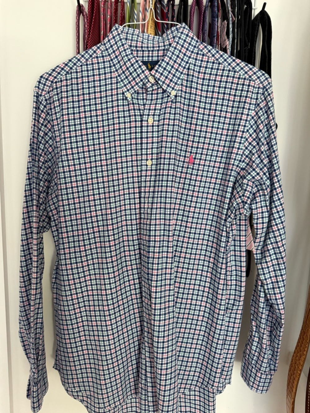 Ralph Lauren Blue, White & Pink Plaid Button-Down Shirt